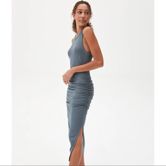 MICHAEL STARS Slate Gray Ruched Rib Knit Jersey Tank Midi Dress EUC Size XS - Picture 2 of 12